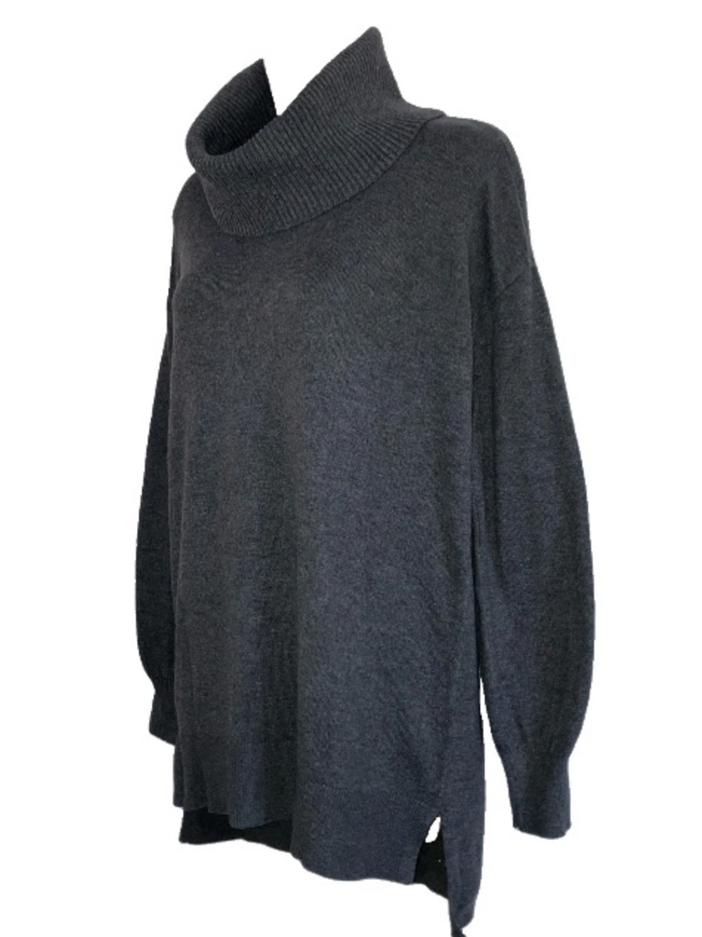 LOFT Charcoal Gray M Turtleneck Cowl Neck Sweater Ribbed Cuffs High Low Hem Knit
